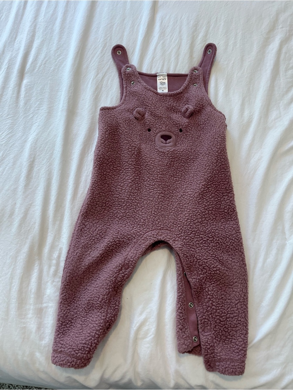 12m fleece purple bear overalls girl